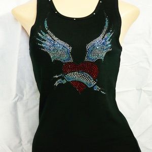 Women Black XL  Motorcycle Sequin Tank Top  New